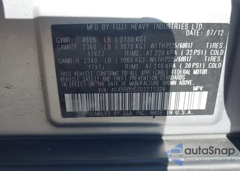 2013 Subaru Outback 3.6R Limited из США, поврежденный, VIN 4S4BRDLC7D2211326